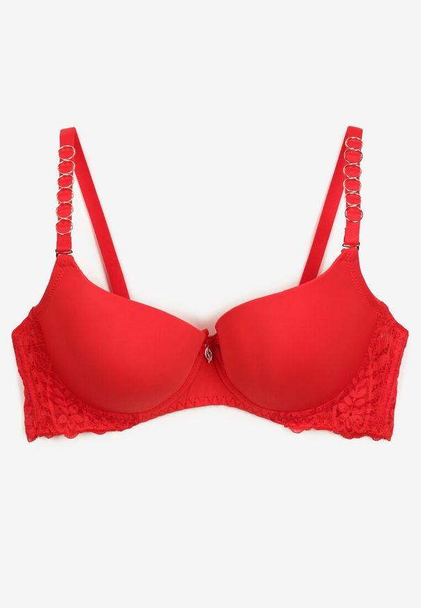 Renee - Czerwony Koronkowy Biustonosz z Usztywnieniem i Odpinanymi Ramiączkami Full Cup Maretta. Kolor: czerwony. Materiał: koronka. Rodzaj stanika: odpinane ramiączka