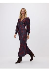 Reserved - Sukienka w róże - ciemnofioletowy. Kolor: fioletowy. Materiał: wiskoza #1