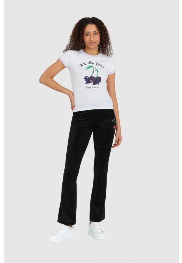 Juicy Couture - JUICY COUTURE Biały t-shirt damski z wisienkami slim, Rozmiar M. Kolor: biały