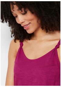 bonprix - Top bawełniany z ozdobnymi przewiązaniami. Kolor: fioletowy. Materiał: bawełna. Długość rękawa: na ramiączkach #3