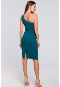 Sukienki.shop - Elegancka sukienka na jedno ramię ołówkowa morska. Okazja: na randkę, do pracy, na imprezę. Kolor: morski, czerwony. Typ sukienki: ołówkowe. Styl: elegancki. Długość: midi #3