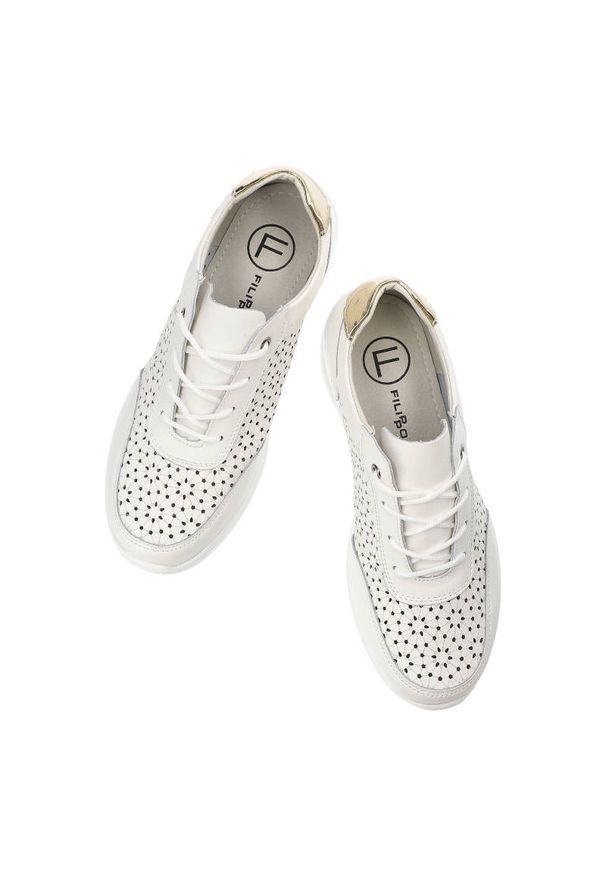 Białe Sneakersy Filippo Modne Skórzane Buty Damskie. Kolor: biały. Materiał: skóra. Szerokość cholewki: normalna