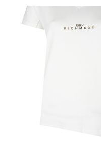 John Richmond T-shirt | HWP25045TS | Kobieta | Biały. Okazja: na co dzień. Typ kołnierza: dekolt w serek. Kolor: biały. Materiał: bawełna, elastan. Wzór: nadruk. Styl: casual, elegancki #4