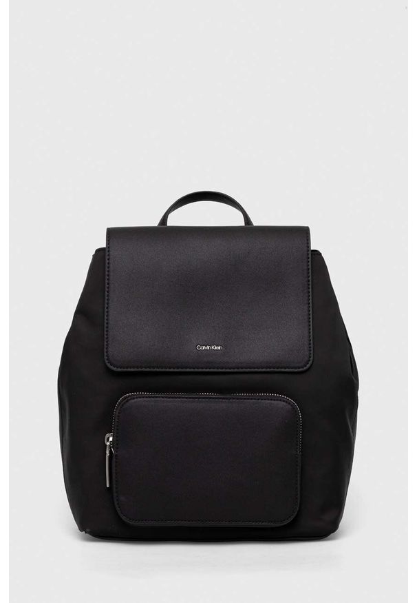 Calvin Klein plecak damski kolor czarny mały gładki. Kolor: czarny. Wzór: gładki