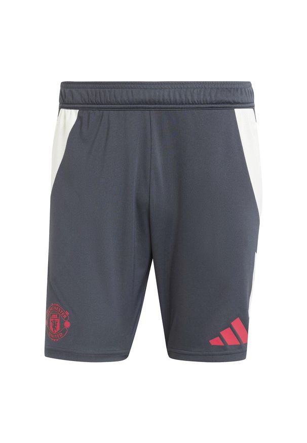 Adidas - Krótkie spodenki treningowe Manchester United Tiro 2024/25. Kolor: wielokolorowy, niebieski, szary. Długość: krótkie. Sport: piłka nożna, fitness