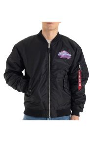 Kurtka Alpha Industries MA-1 Candy Crew 14814003 - czarna. Okazja: na co dzień. Kolor: czarny. Materiał: tkanina, nylon, materiał. Długość rękawa: długi rękaw. Długość: długie. Wzór: aplikacja, nadruk. Styl: casual