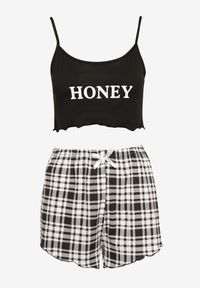 Renee - Czarno-Biały Komplet Piżamowy Spodenki High Waist i Krótki Top Urssa. Stan: podwyższony. Kolor: czarny. Długość: krótkie #3