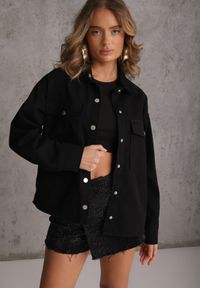 Renee - Czarna Jeansowa Kurtka Koszulowa z Bawełny z Kieszeniami Desreta. Kolor: czarny. Materiał: jeans, bawełna #1