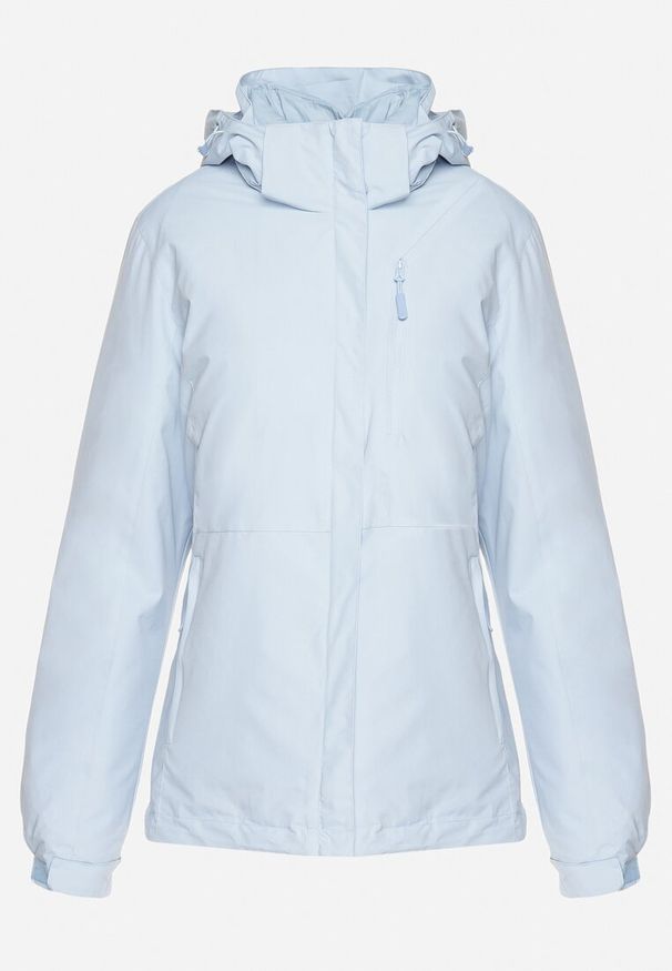 Born2be - Jasnoniebieska Kurtka Wiatrówka z Odpinanym Kapturem z Odpinaną Pikowaną Stroną Zinlia. Kolor: niebieski. Materiał: jeans. Długość rękawa: długi rękaw. Długość: długie