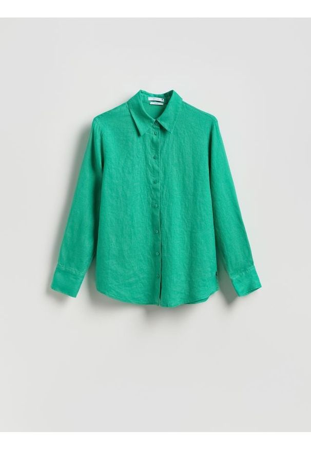 Reserved - Lniana koszula - zielony. Kolor: zielony. Materiał: len