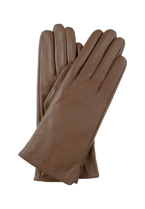 Ochnik - Skórzane brązowe rękawiczki damskie. Kolor: brązowy. Materiał: skóra. Styl: elegancki