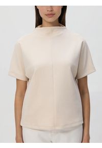 Reserved - Bluzka z krótkim rękawem - beżowy. Kolor: beżowy. Materiał: dzianina, bawełna. Długość rękawa: krótki rękaw. Długość: krótkie