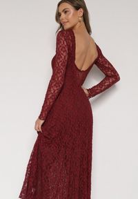 Born2be - Bordowa Koronkowa Sukienka Taliowana z Odkrytymi Plecami Talifera. Kolor: czerwony. Materiał: koronka. Długość rękawa: na ramiączkach. Wzór: koronka. Styl: klasyczny, elegancki #6