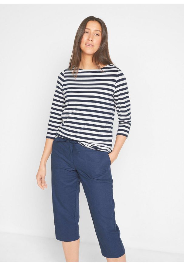 bonprix - Shirt z rękawami 3/4 i dekoltem w łódkę. Kolor: biały. Materiał: bawełna