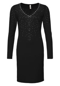 Sukienka wieczorowa z połyskującymi kamieniami bonprix czarny. Kolor: czarny. Materiał: poliester, materiał, wiskoza, elastan. Styl: wizytowy #1