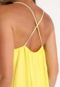 Born2be - Żółta Taliowana Sukienka na Ramiączkach Rivaniell. Okazja: na co dzień, na imprezę. Kolor: żółty. Materiał: jeans. Długość rękawa: na ramiączkach. Typ sukienki: oversize. Styl: casual, elegancki #5