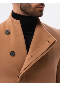 Ombre Clothing - Płaszcz męski z asymetrycznym zapięciem - camel V4 C501 - L. Materiał: poliester #3