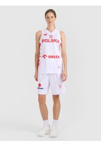 4f - 4F Koszulka reprezentacyjna z możliwością personalizacji damska 4F x PZKOSZ - biała S. Typ kołnierza: dekolt w serek. Kolor: biały. Materiał: syntetyk, włókno, materiał. Wzór: nadruk, napisy. Styl: klasyczny, sportowy