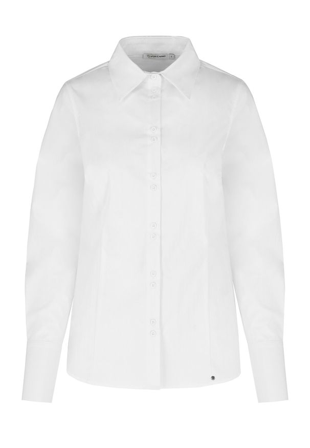 Volcano - Biała koszula damska K-LIZZY. Okazja: na spotkanie biznesowe. Kolekcja: plus size. Kolor: biały. Materiał: włókno, materiał. Styl: klasyczny, biznesowy, elegancki