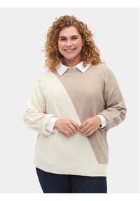 Zizzi Sweter M61187D Beżowy Regular Fit. Kolor: beżowy. Materiał: syntetyk #2