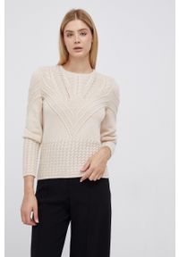 Pennyblack Sweter z domieszką wełny damski kolor beżowy ciepły. Okazja: na co dzień. Kolor: beżowy. Materiał: wełna. Długość rękawa: długi rękaw. Długość: długie. Wzór: ze splotem. Styl: casual #1