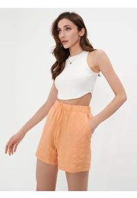 Sinsay - Crop top w prążki - kremowy. Kolor: kremowy. Materiał: bawełna, włókno, prążkowany. Wzór: prążki