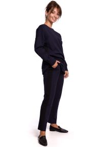 MOE - Dresowe Spodnie z Czarnym Lampasem - Granatowe. Kolor: czarny, wielokolorowy, niebieski. Materiał: dresówka