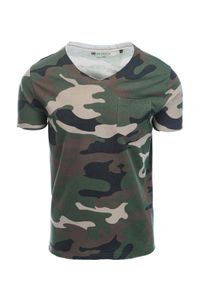 Ombre Clothing - T-shirt męski bawełniany V-NECK - khaki-camo V5 S1616 - XL. Kolor: brązowy. Materiał: bawełna #3