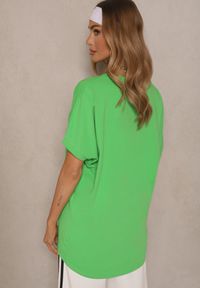 Renee - Zielony T-shirt Oversize o Przedłużonym Kroju Echinopa. Okazja: na co dzień, na imprezę. Kolor: zielony. Materiał: bawełna, jeans. Sezon: lato. Styl: casual #4