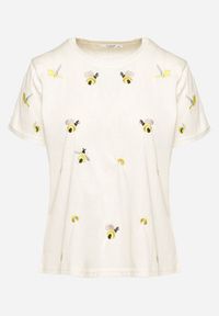 Born2be - Beżowy T-shirt z Bawełny Ozdobiony Haftem Hiraviel. Okazja: na co dzień. Kolor: beżowy. Materiał: bawełna. Wzór: aplikacja, haft. Styl: casual