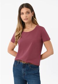 Volcano - Koszulka basic T-DIANA. Kolor: różowy. Materiał: materiał. Długość rękawa: krótki rękaw. Długość: krótkie. Wzór: gładki. Styl: klasyczny #1