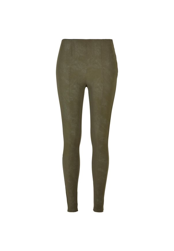 Damskie spodnie ze spranej skóry Urban Classics. Kolor: zielony. Materiał: skóra. Długość: długie