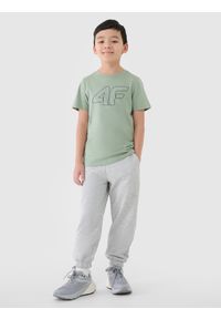 4f - 4F Spodnie dresowe joggery chłopięce - szare 134 (8-9 lat). Okazja: na co dzień. Kolor: szary. Materiał: dresówka. Wzór: gładki, ze splotem. Sezon: lato. Styl: młodzieżowy, sportowy, casual