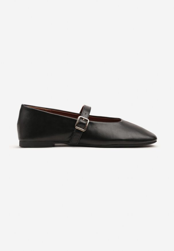 Born2be - Czarne Balerinki z Eleganckim Paskiem z Klamerką Keniffia. Okazja: na co dzień. Zapięcie: pasek. Kolor: czarny. Materiał: jeans. Styl: elegancki