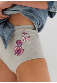 bonprix - Figi z wysoką talią, z bawełną (5 par). Kolor: szary. Materiał: bawełna. Wzór: gładki, nadruk, kwiaty #2