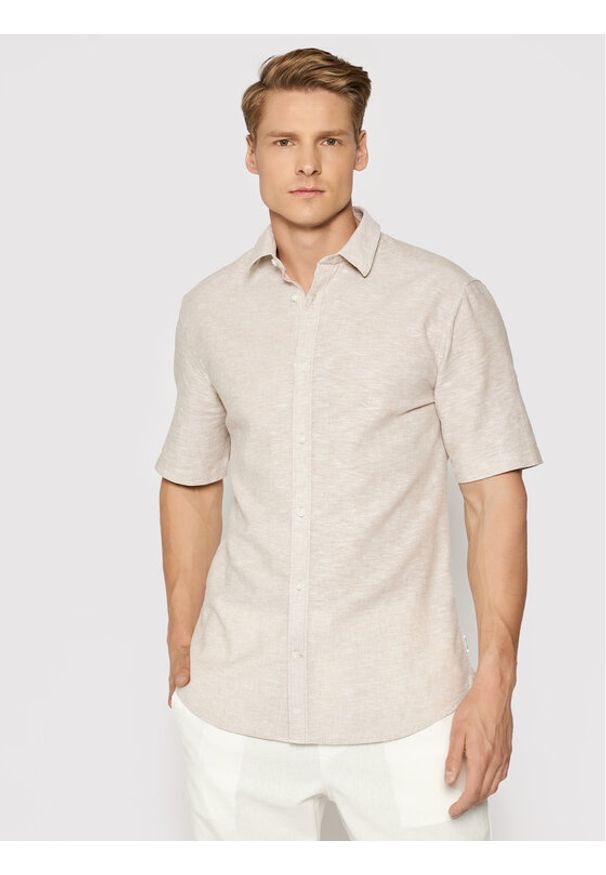 Only & Sons Koszula Caiden 22009885 Beżowy Slim Fit. Kolor: beżowy. Materiał: bawełna
