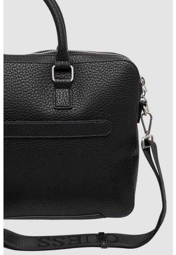 Guess - GUESS Czarna aktówka męska Torino Briefcase. Kolor: czarny. Materiał: materiał. Styl: elegancki