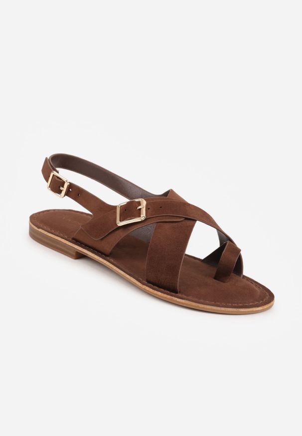 Renee - Ciemnobrązowe Sandały Japonki VICES z Ozdobnym Paskiem i Klamrą Vendan. Okazja: na co dzień. Zapięcie: klamry. Kolor: brązowy. Materiał: jeans. Sezon: lato. Styl: casual, elegancki