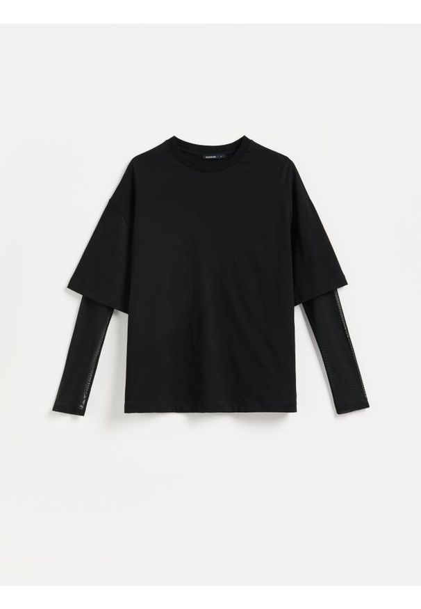 Reserved - Longsleeve oversize - czarny. Kolor: czarny. Materiał: bawełna. Długość rękawa: długi rękaw