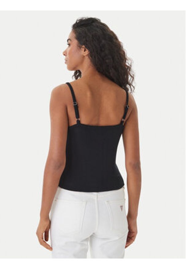 Guess Jeans Top W6GPB5 KG372 Czarny Regular Fit. Kolor: czarny. Materiał: syntetyk