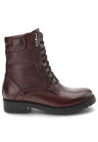 Bordowe Botki Damskie Simen Modne Skórzane Buty. Okazja: na co dzień. Zapięcie: sznurówki. Kolor: czerwony. Materiał: skóra. Styl: casual #6
