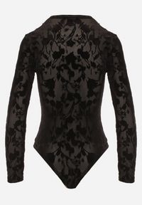 Born2be - Czarne Body z Wiskozą i Welurowym Wzorem Zozelle. Kolor: czarny. Materiał: welur, wiskoza. Styl: elegancki #5