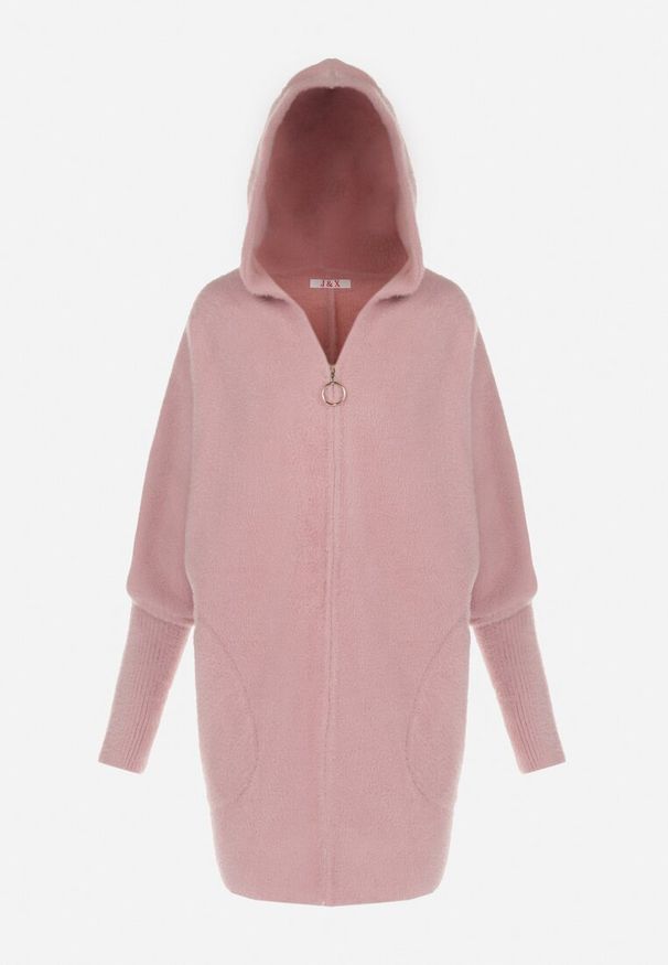 Born2be - Różowy Płaszcz Wełniany Oversize Zasuwany z Kapturem Palila. Typ kołnierza: kaptur. Kolor: różowy. Materiał: wełna