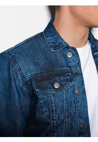 Ombre Clothing - Kurtka męska jeansowa C441 - jeans - XL. Okazja: na co dzień. Materiał: jeans. Styl: casual, klasyczny #7