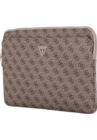 Etui Guess 4G Zipper Pocket Triangle Logo Sleeve 14'' brązowy. Kolor: brązowy. Materiał: skóra ekologiczna. Styl: elegancki