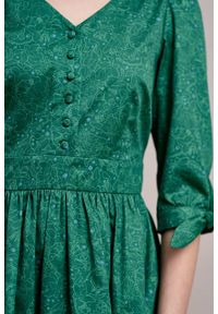 Marie Zélie - Sukienka Odette Idella zielona. Kolor: zielony. Materiał: bawełna, satyna, skóra, materiał #3