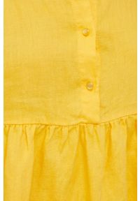 Sisley sukienka lniana kolor żółty mini rozkloszowana. Kolor: żółty. Materiał: len. Typ sukienki: rozkloszowane. Długość: mini #4