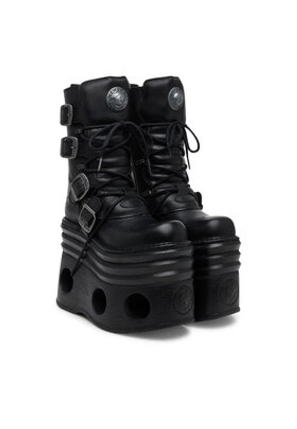 NEW ROCK Botki M-373-C446 Czarny. Kolor: czarny. Materiał: skóra. Styl: rockowy