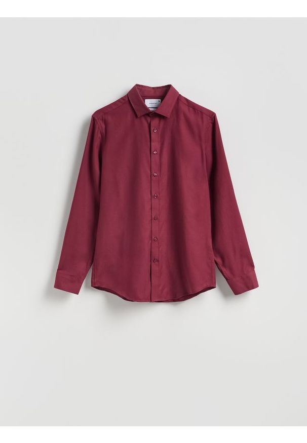 Reserved - Koszula slim z bawełny egipskiej - bordowy. Kolor: czerwony. Materiał: bawełna