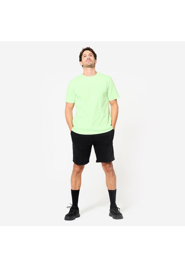 DOMYOS - Koszulka z krótkim rękawem męska Domyos Gym & Pilates. Materiał: tkanina, bawełna, elastan, materiał, prążkowany. Długość rękawa: krótki rękaw. Długość: krótkie. Sport: joga i pilates